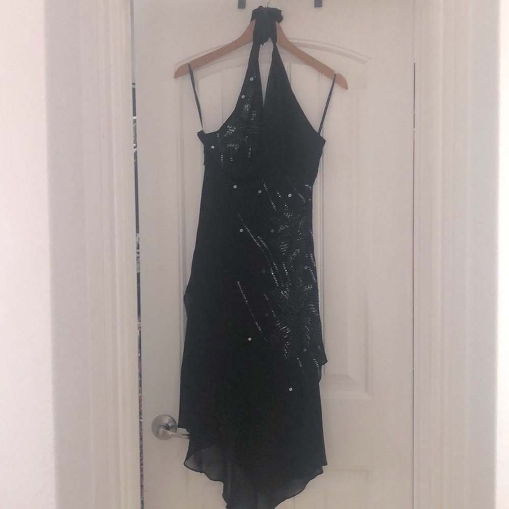 Black,halter neck, sequined cocktail dress